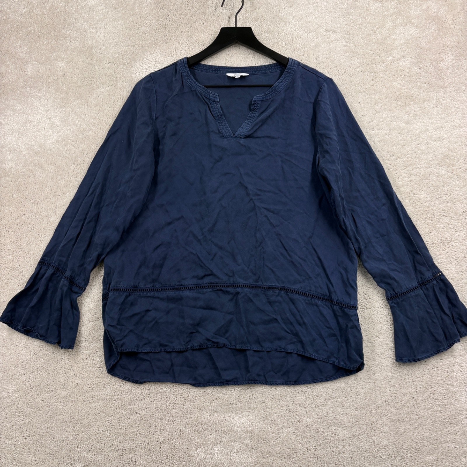 Crown & Ivy Blouse Womens Size Medium Blue Long Sleeve V Neck Lyocell