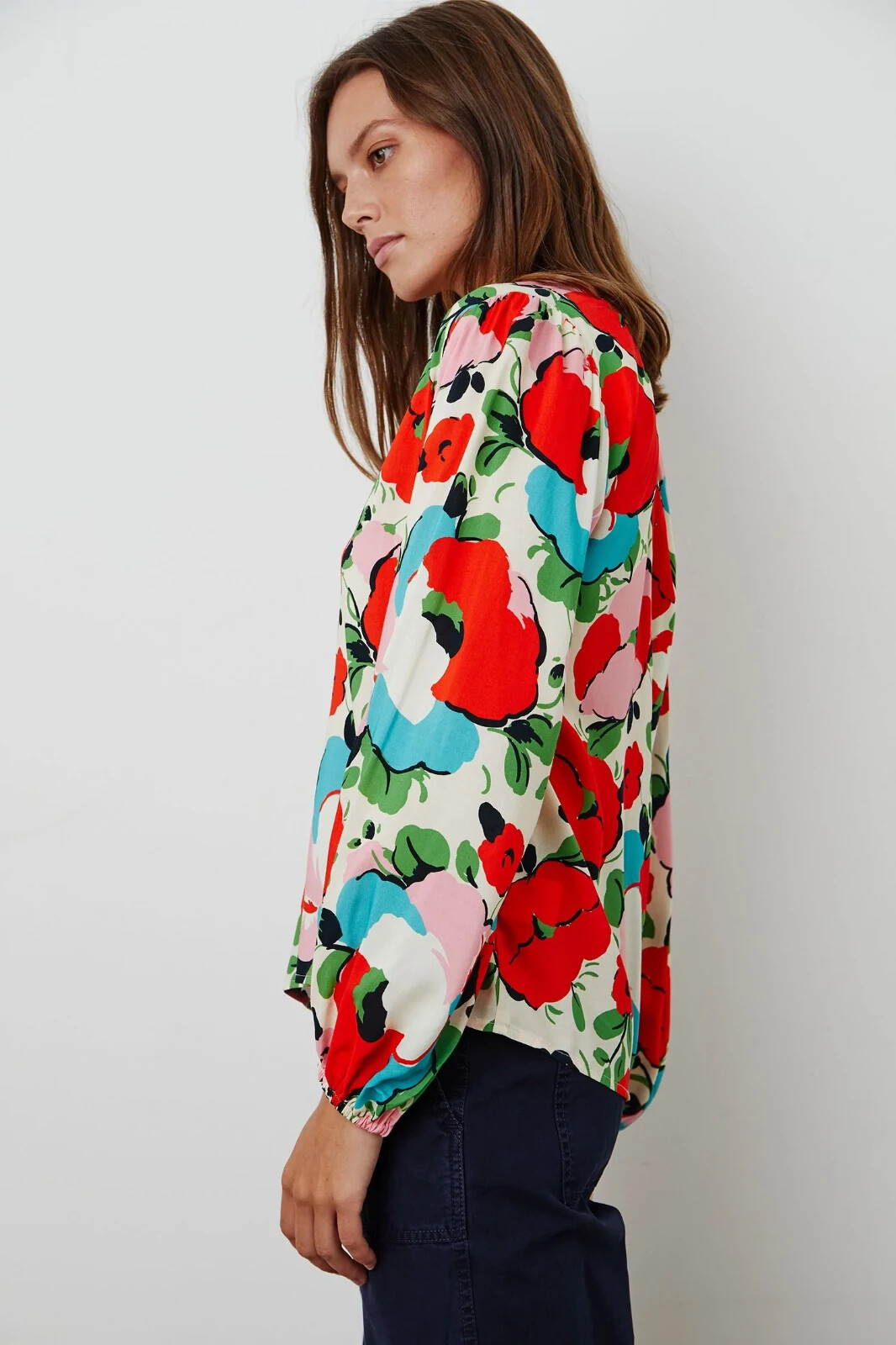 VELVET By Graham & Spencer Paolina Printed Blouse Top Posey S $159 D6