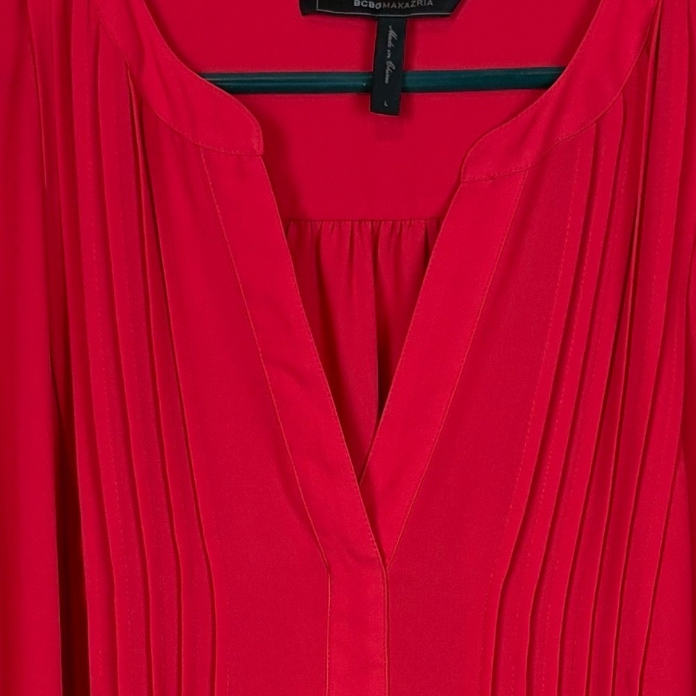 BCBG MaxAzria Gena Red Berry Lightweight Semi-Sheer Pull Over Tunic Top Blouse