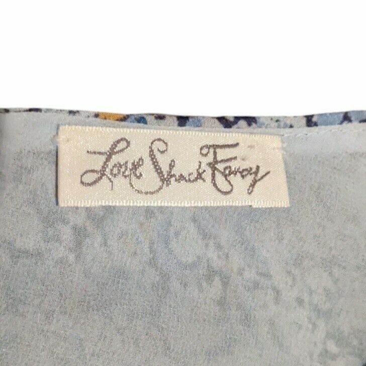 LoveShackFancy Nellie Bluejay 100% Silk Top Floral Ruffle Jewel Blouse XS