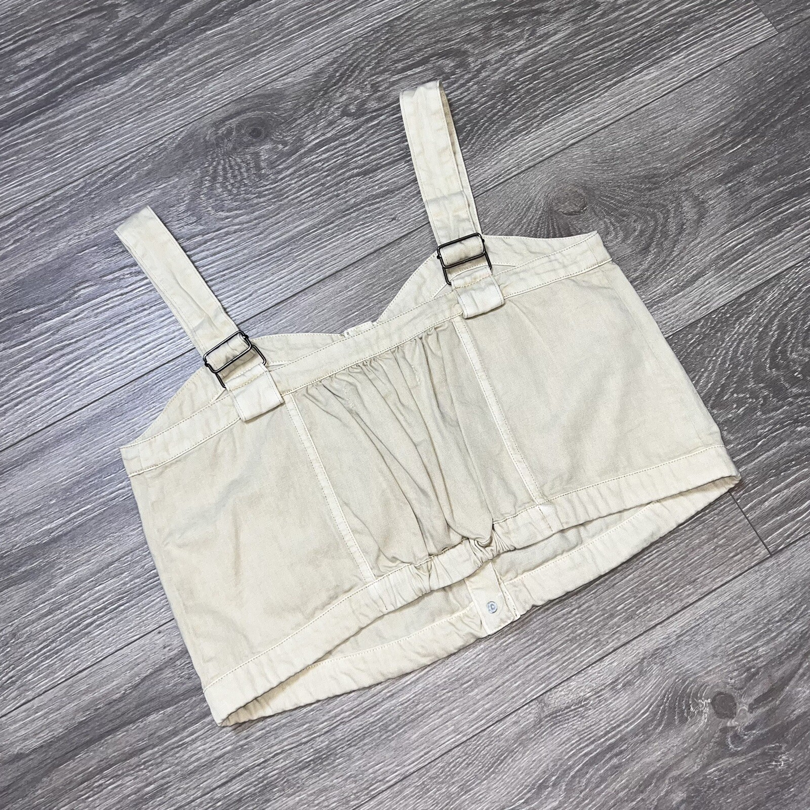 Free People Palm Desert Solid Canvas Beige Adjustable Crop Top Cargo Boho y2k S