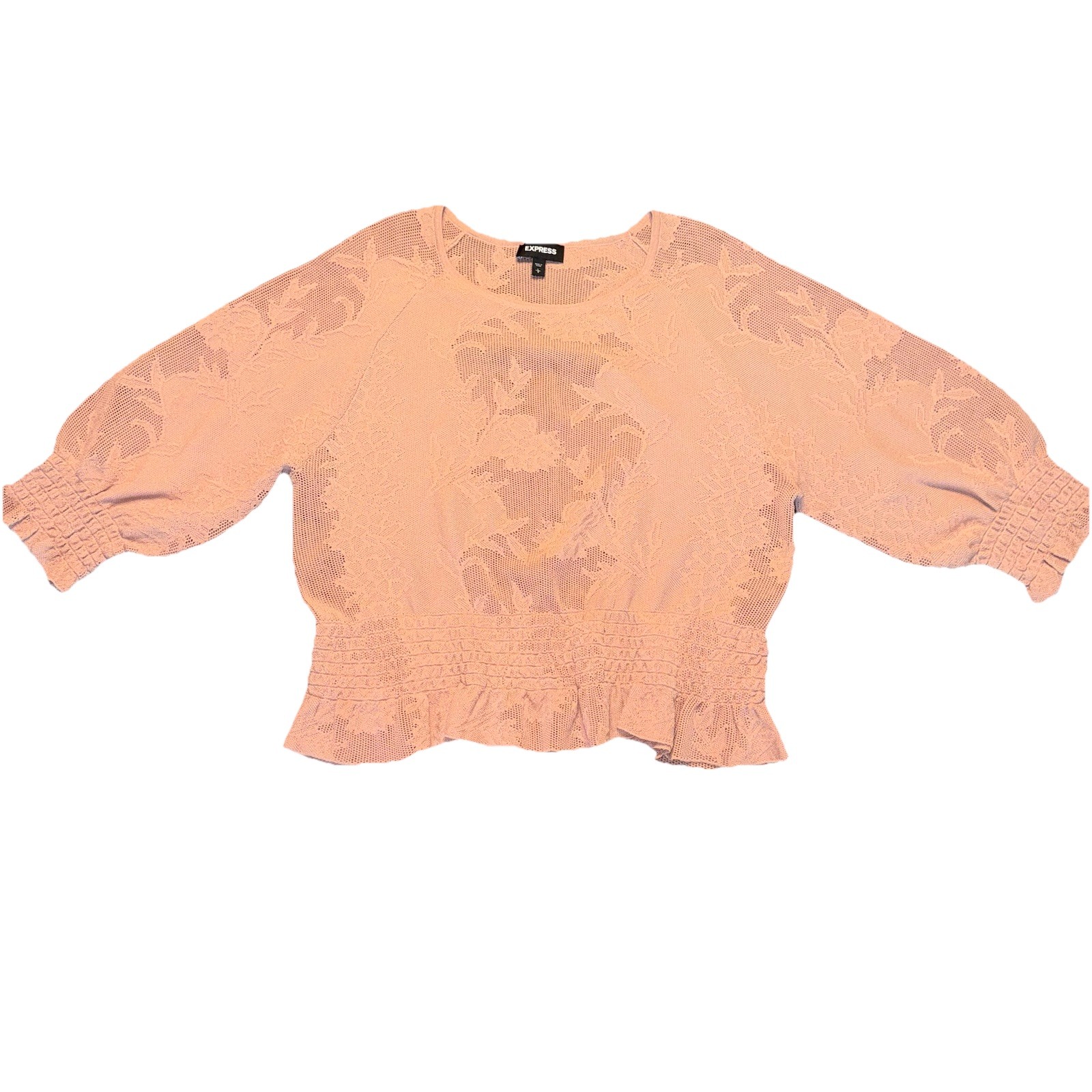 Express Women’s Lg Lace Stitched Smock Pullover Blouse Mauve Pink Boho Delicate