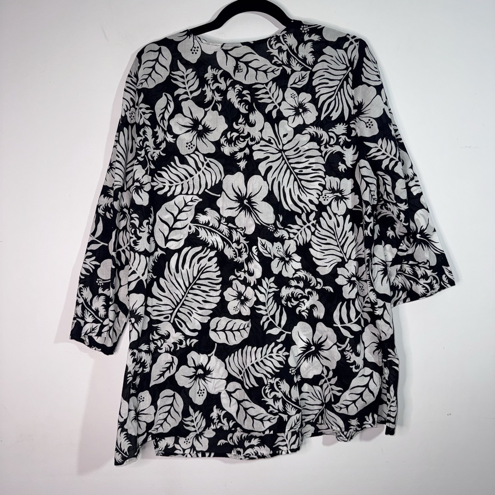 Lauren Ralph Lauren 1X Black White Tropical Cotton Tunic Top Plus