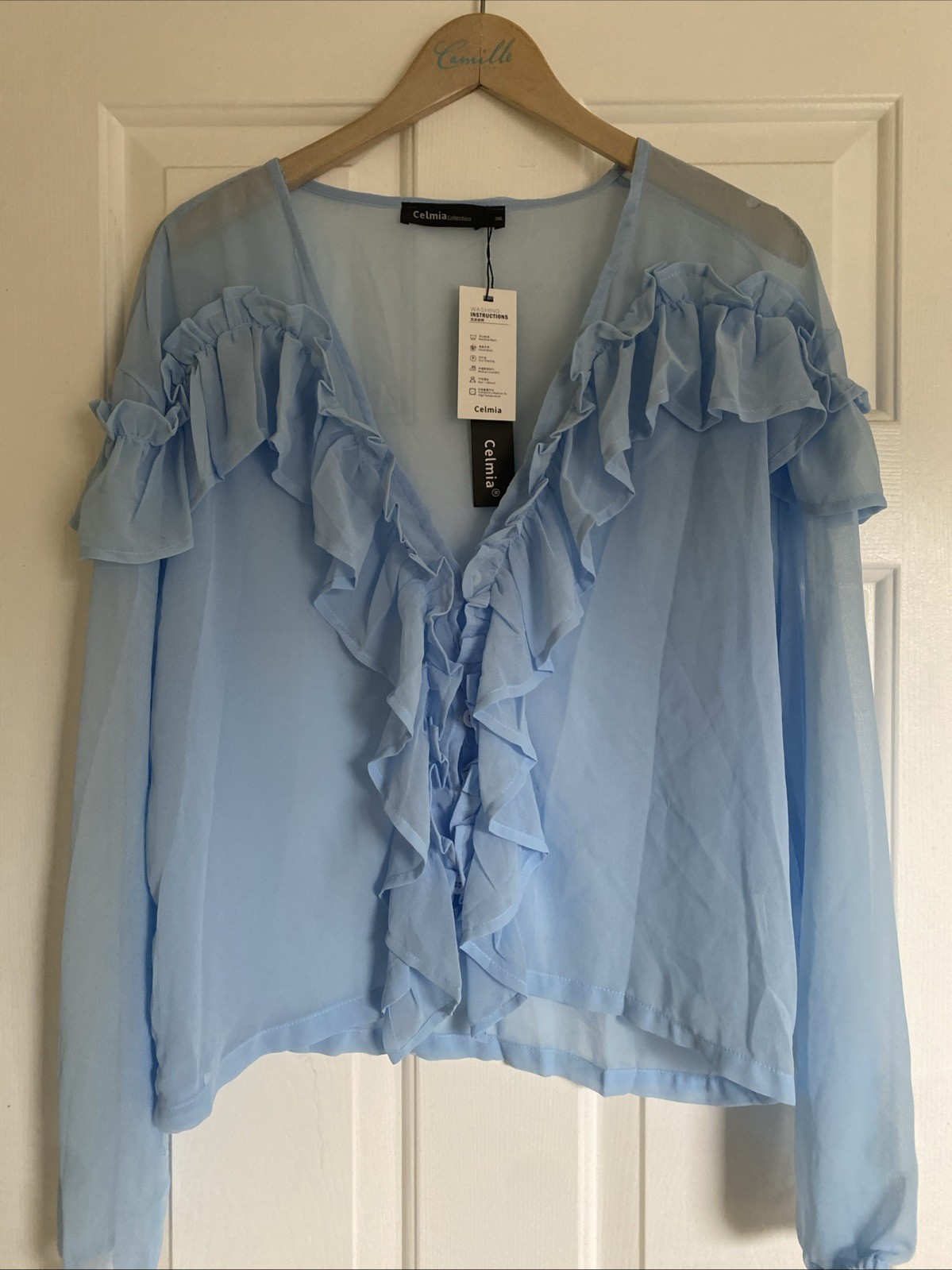 Blue Celmia Ruffle Blouse Sz 3XL New With Tags
