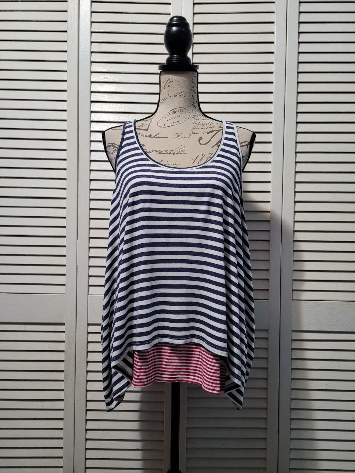Ella Moss Oversized Layered Tank Top Women’s Large Striped Asymmetric High-Low