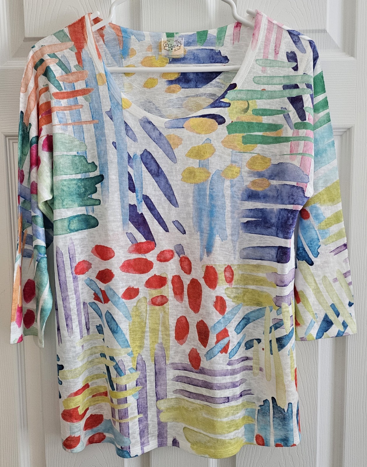 Et’Lois Medium Multicolors Top 3/4 Sleeves Causal Beachy