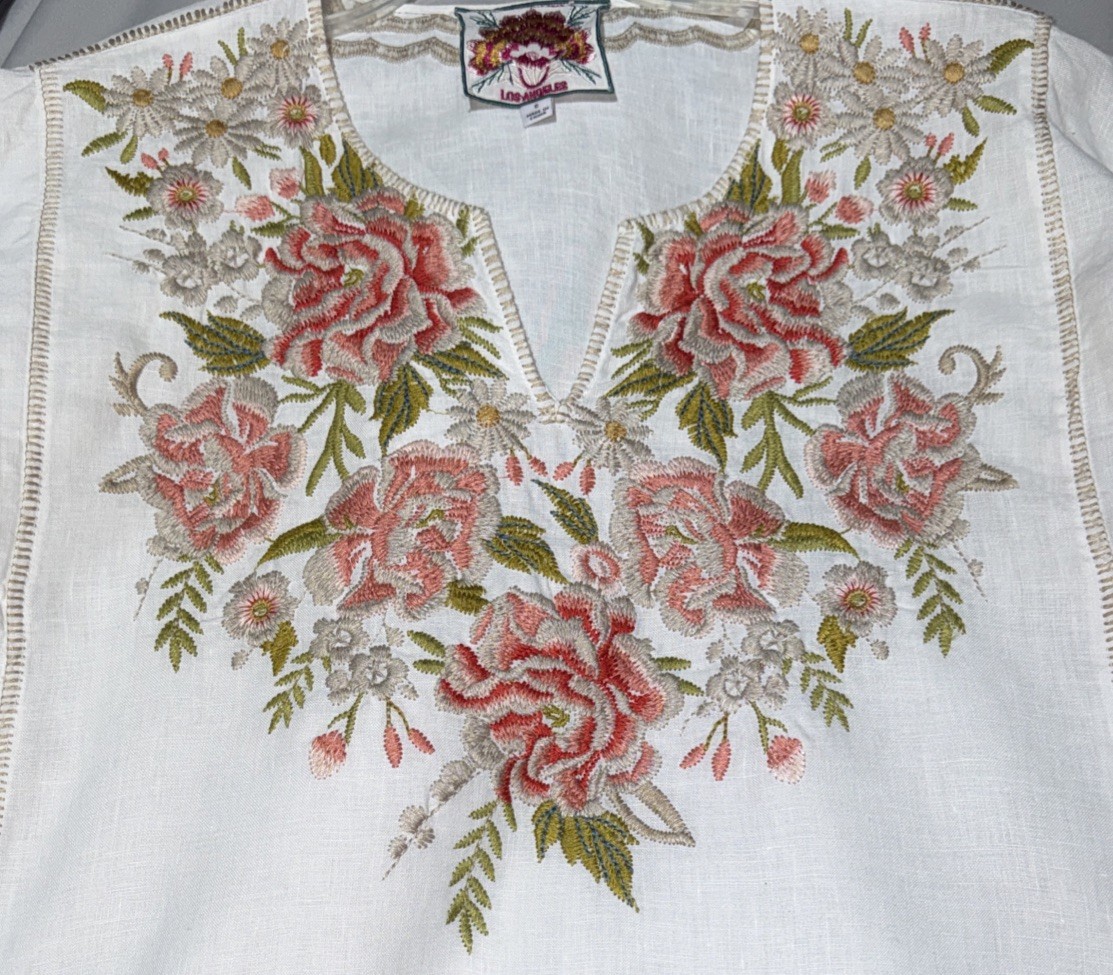 🌺Beautiful Johnny Was S (Oversized) Cecile Embroidered Linen Top EUC