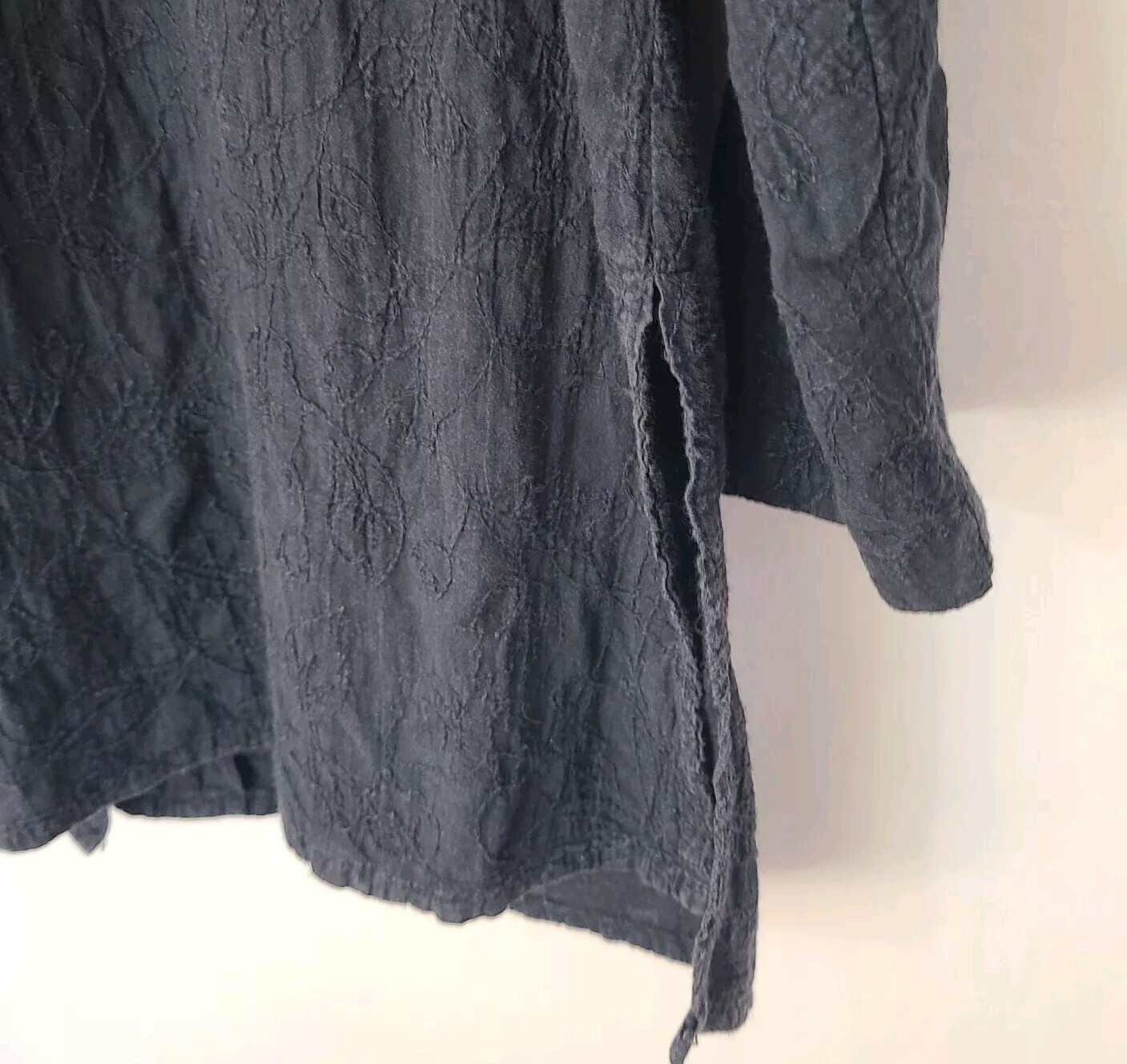 Color Me Cotton Black Long Sleeve Embroidered Button Up Tunic Sz. L Lagenlook
