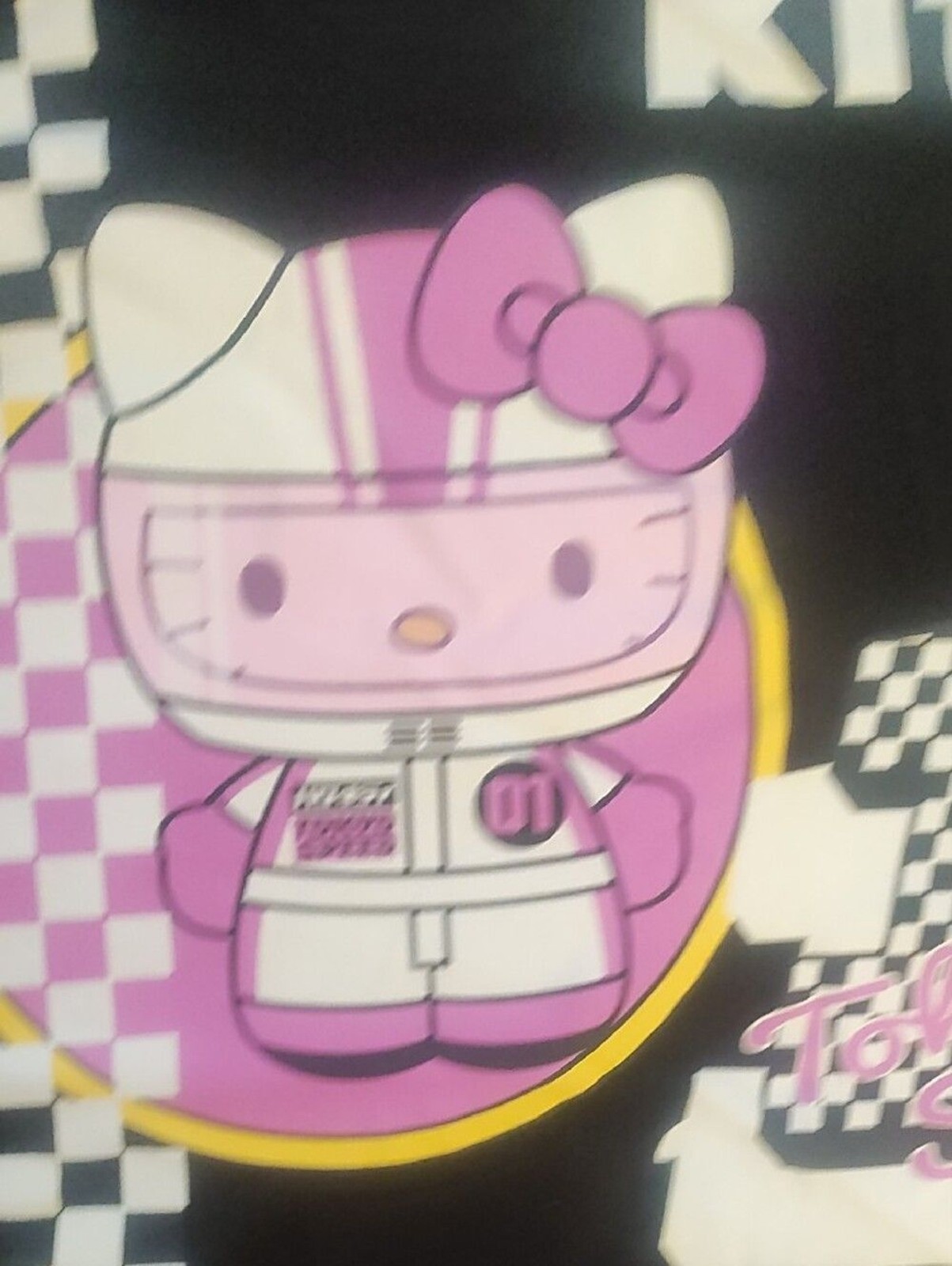 Love Tribe Black Hello Kitty Racing Graphic Tee with Pink and Yellow Accents