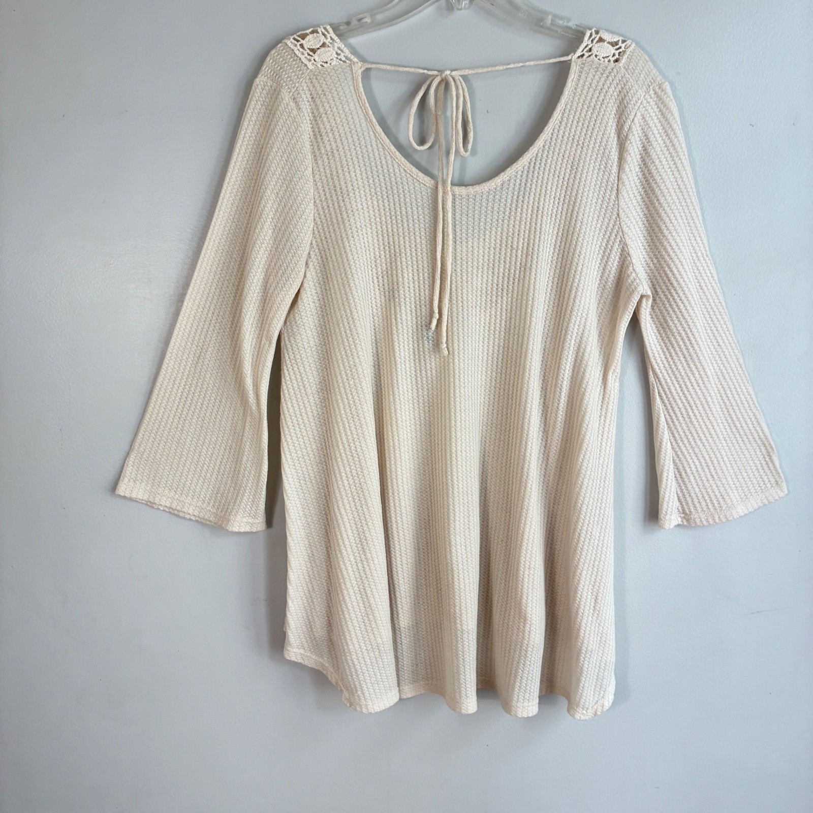 Earthbound Trading Co Waffle Knit Crochet Tunic Womens XL Cream Boho