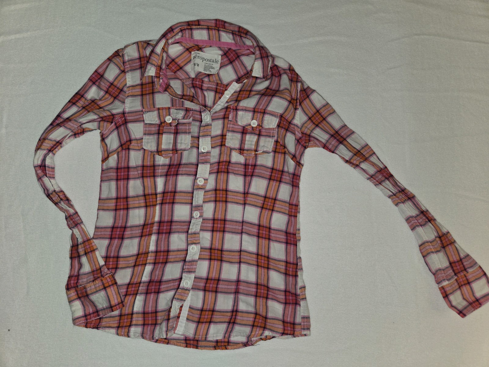 Aeropostale Button Down Women’s Pink And White Plaid Size M