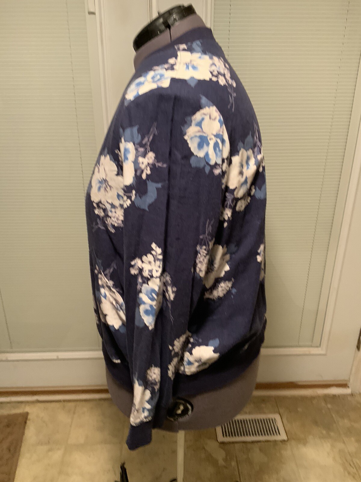 Woman Within Plus Size Jacket (22/24) Blue/White Floral 55% Linen 45% Rayon