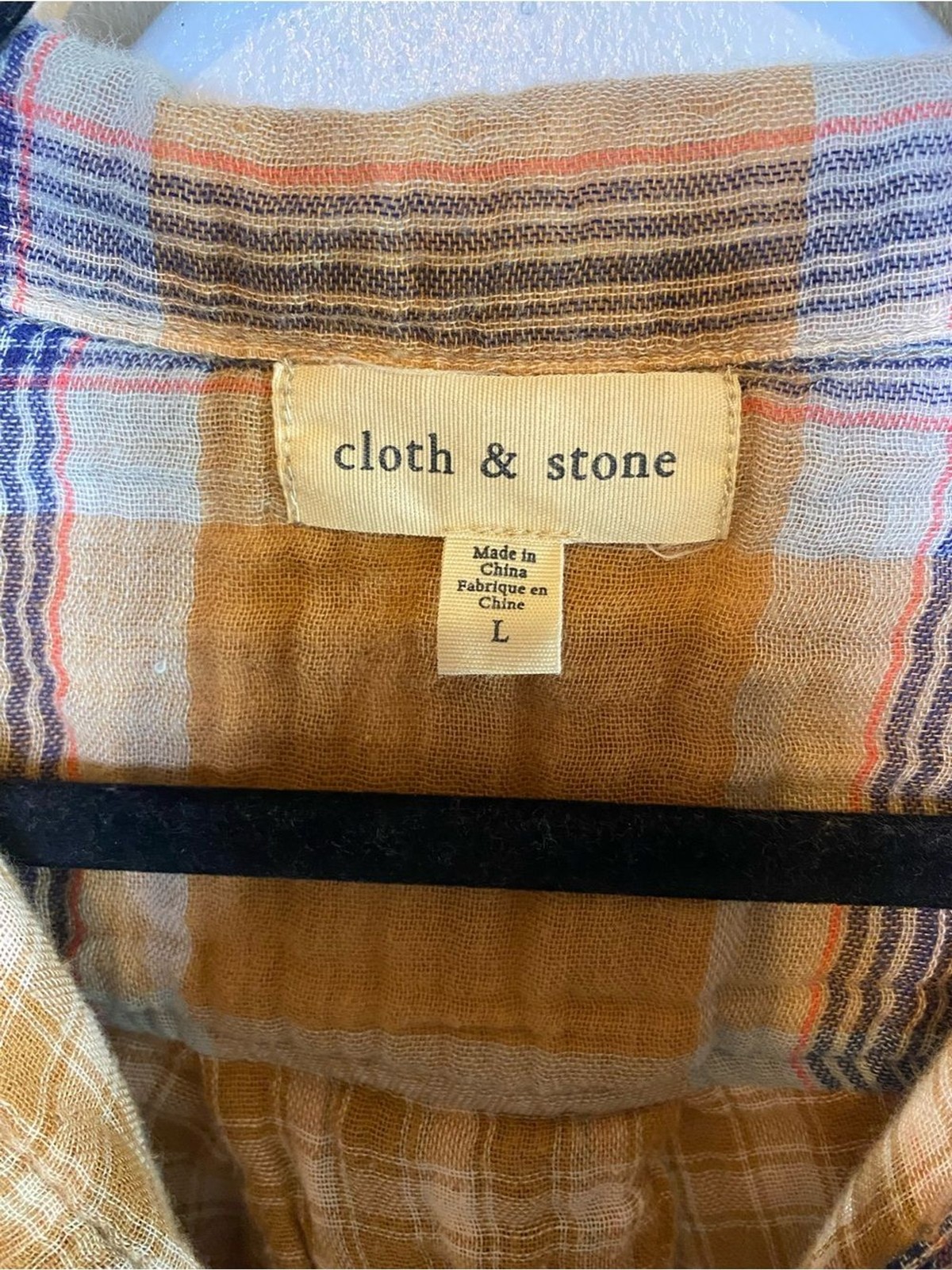 Cloth & Stone Womens Mustard‎ Yellow Plaid Cotton Gauze Button Down Shirt L