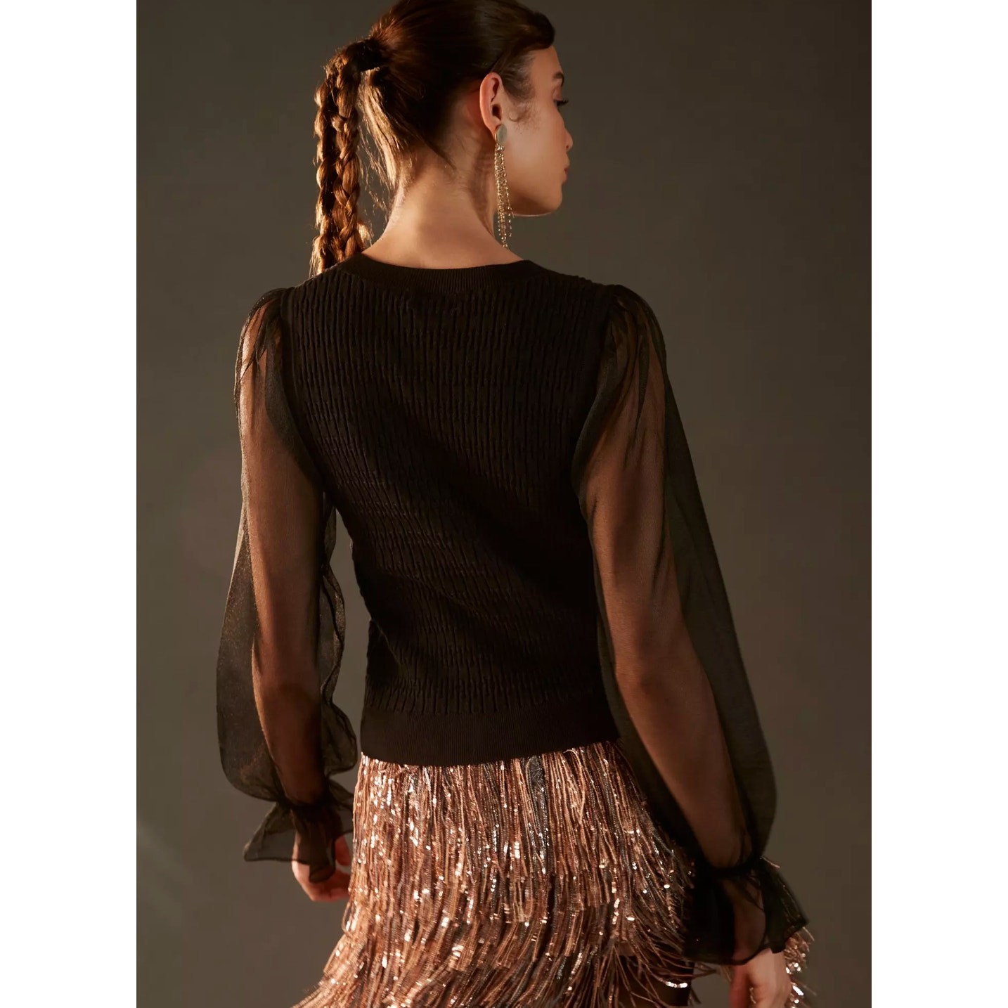 MAEVE Anthropologie Sheer-Sleeve Sweater in Black Size Women’s Small