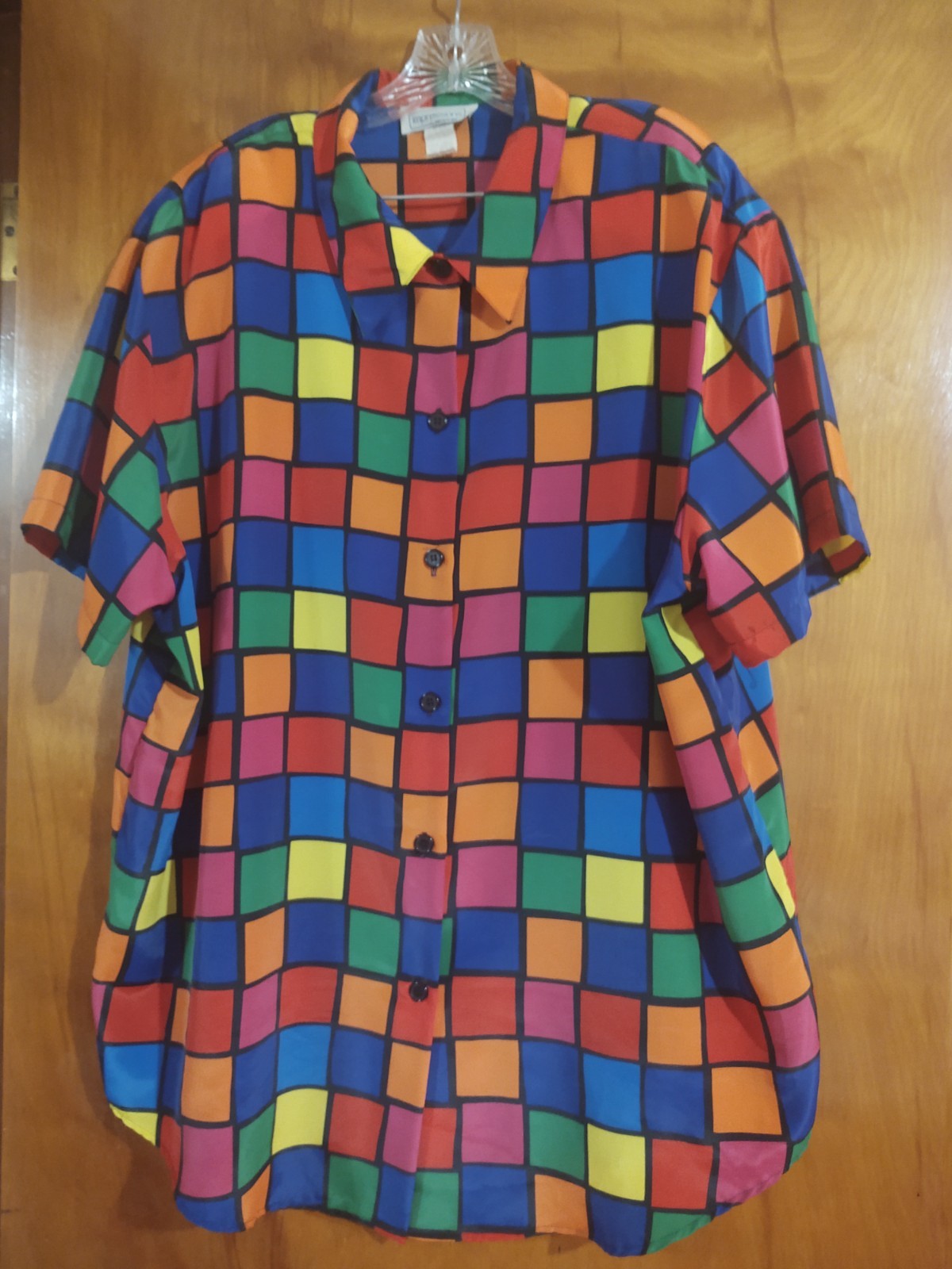 Impression Women Blouse Vibrant Multi color Checkered Pattern Size 2XL