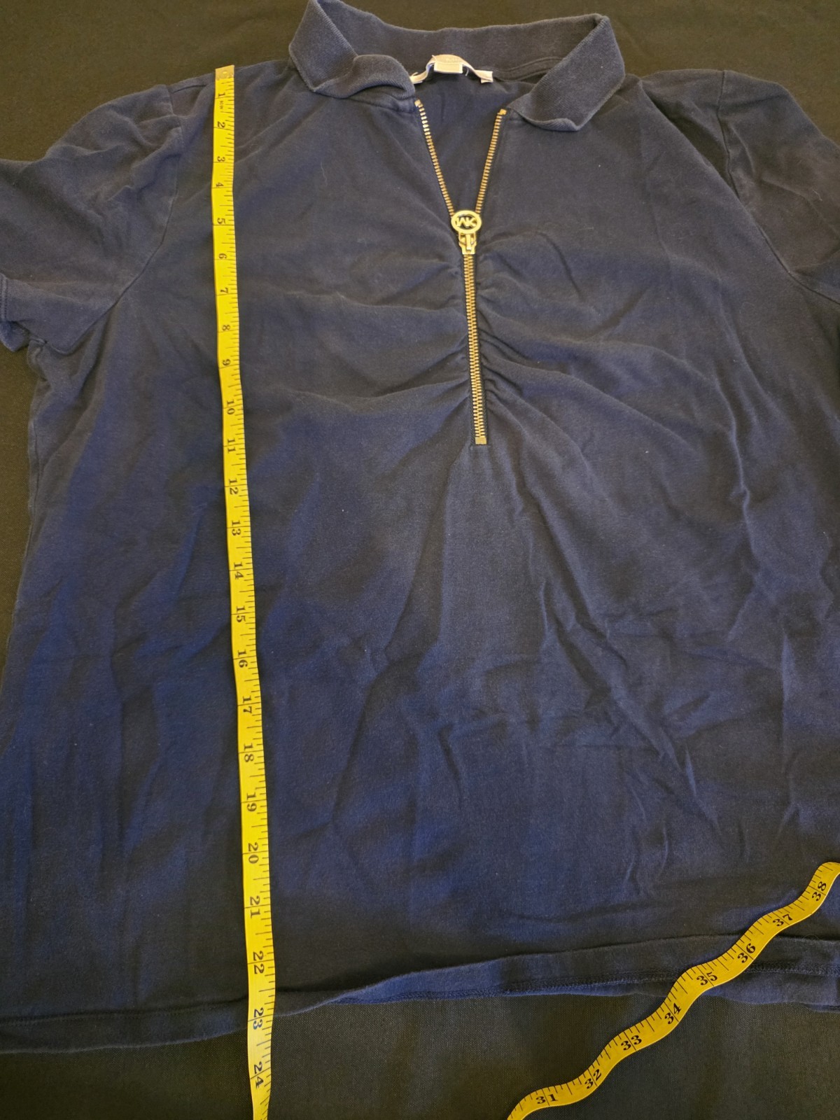 Michael Kors MK Ruched 1/2 Zip Polo T-Shirt Top Admiral Blue Womens Size XL