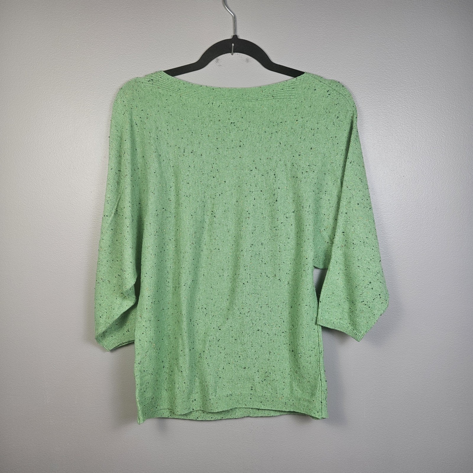 J Jill Green Knit Sweater Top Boat Neck Speckled Dolman Sleeves Women’s Sz XS