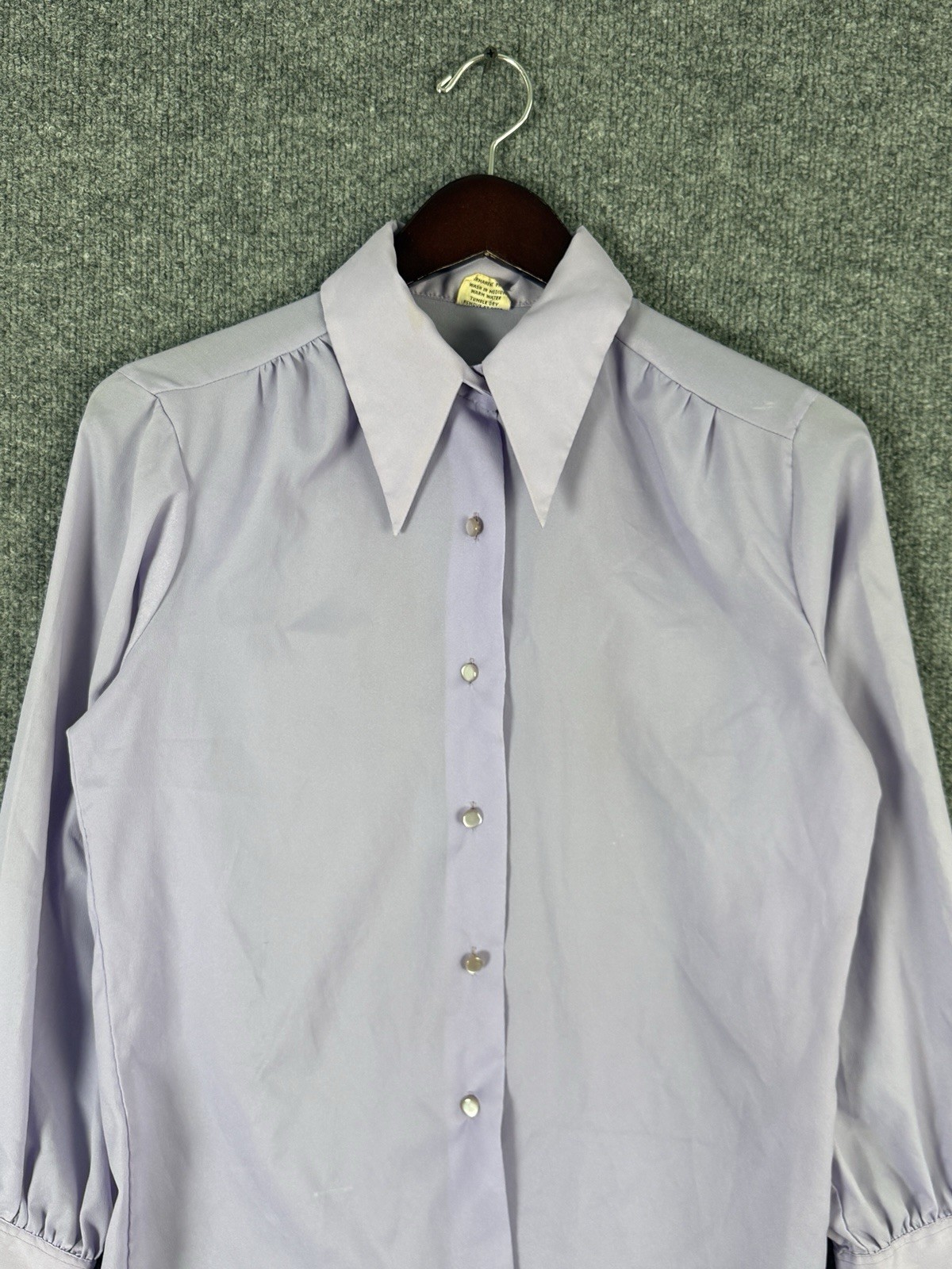 Vintage 1970s Dagger Top Bishop Sleeve Mod MCM Joyce Lane Dress Shirt Size 34 M
