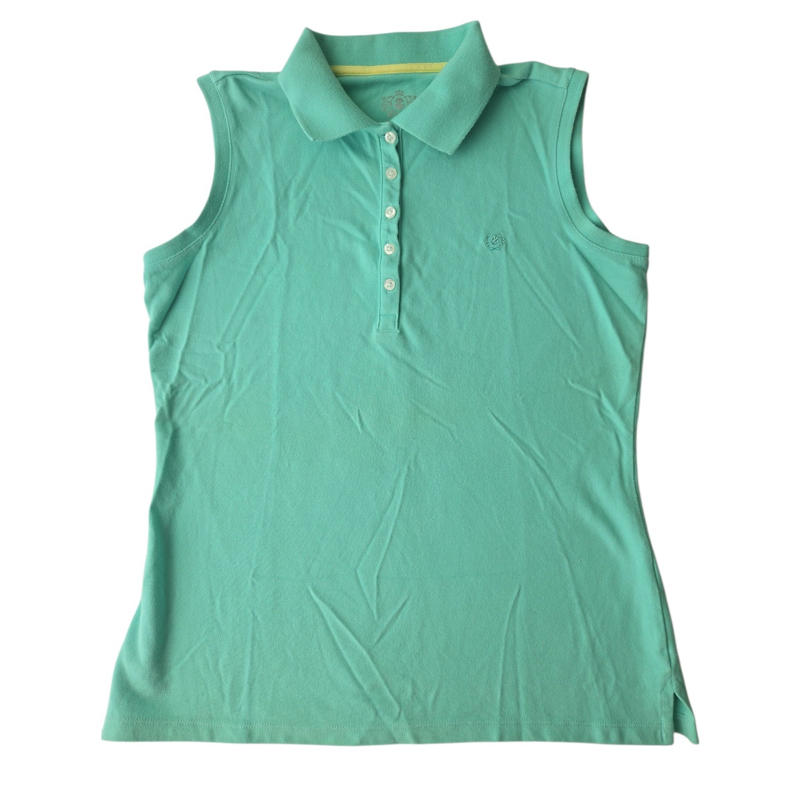 IZOD Womens S Aqua Green Sleeveless Polo Shirt Golf Preppy Cotton Blend