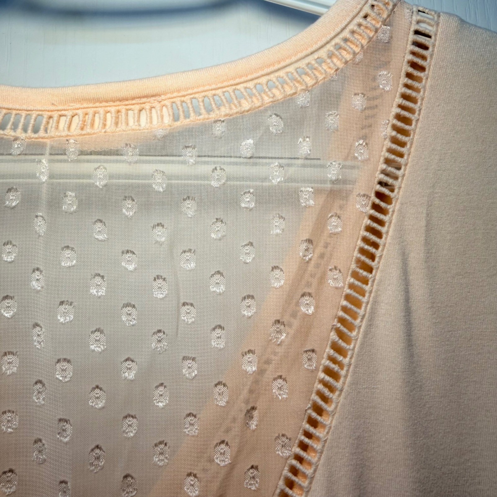 Anthropologie Meadow Rue Peach Swiss Dot V-Back Top Romantic Boho Feminine Sz XL