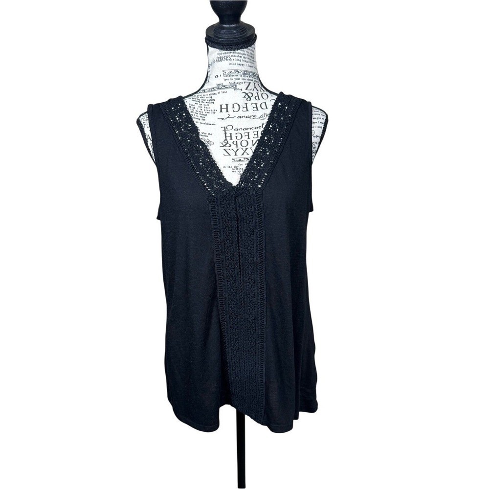 Sonoma Black Sleeveless V-Neck Tank with Crochet Detail