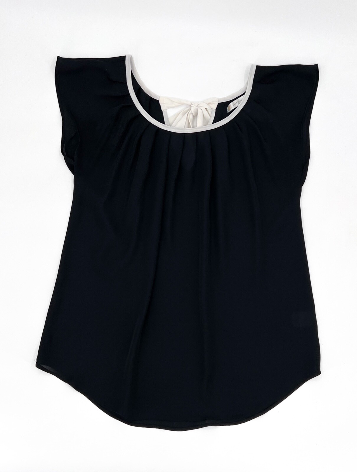 LC Lauren Conrad Shirt Womens Extra Small Black Bow Tie Short Sleeve Round Neck