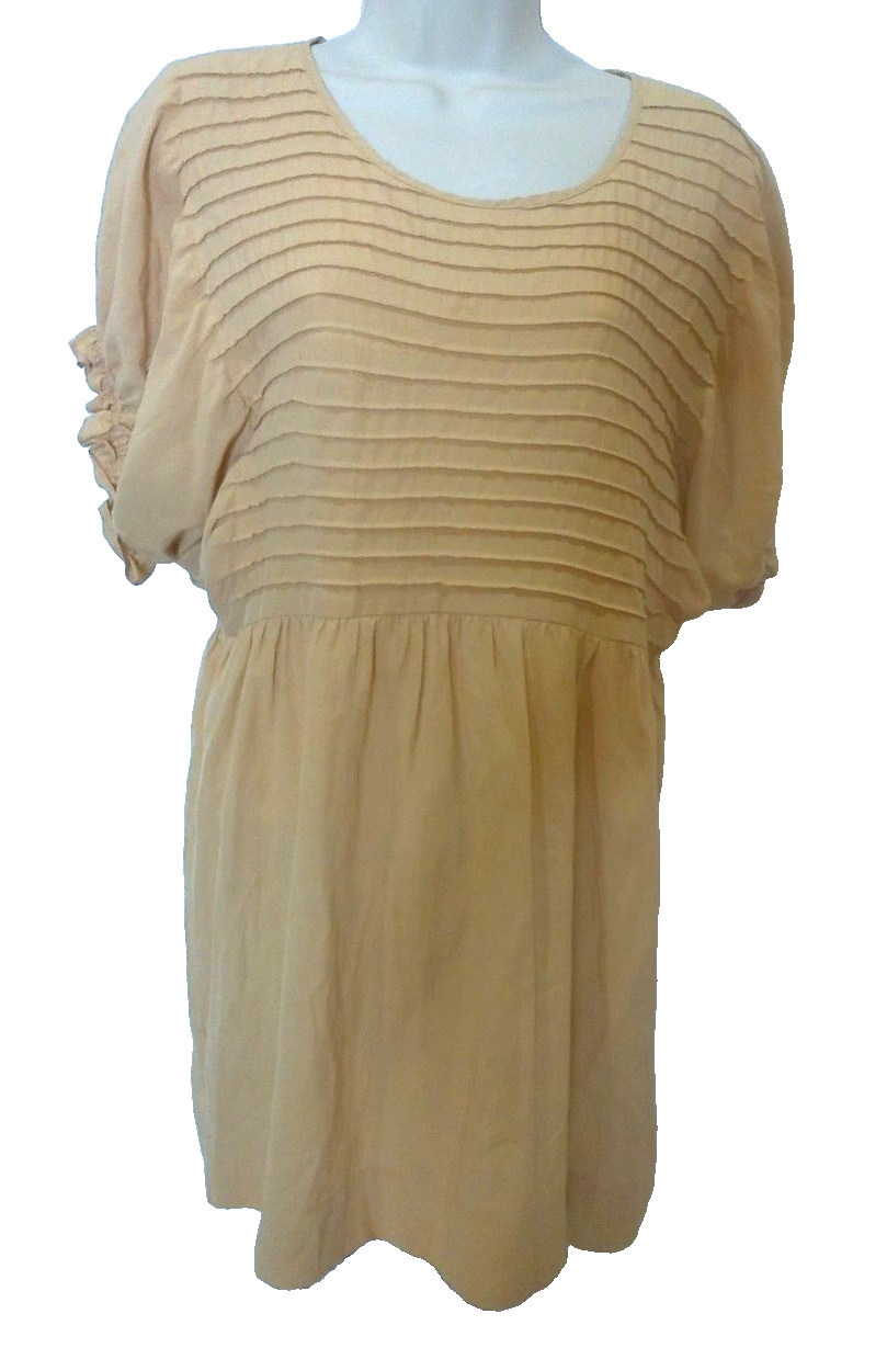 Versona Women’s Blouse Tan Pleated Short Sleeve Tunic Top Lightweight Casual XS