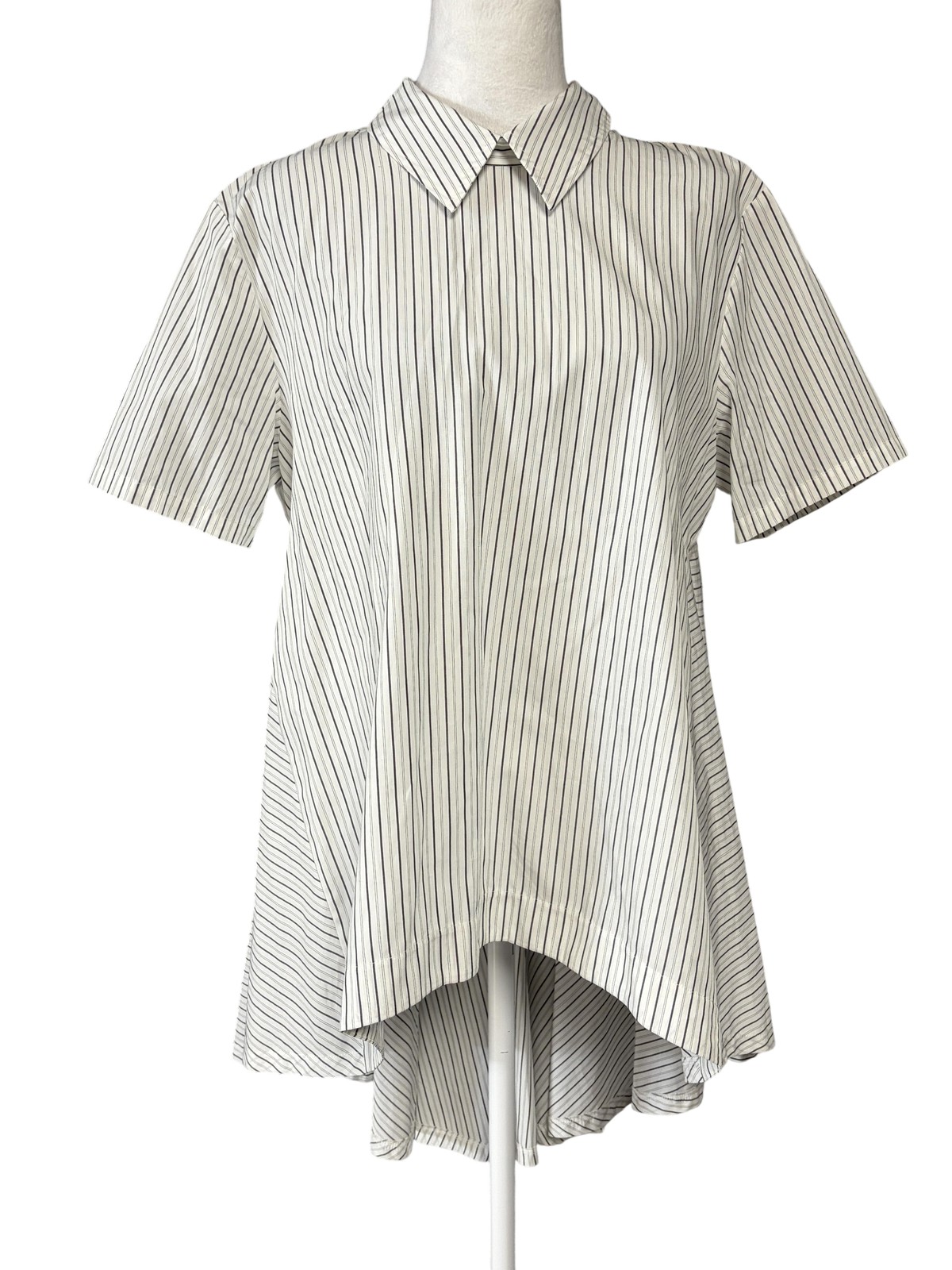 Bohelle Shirt Womens 46 White Black Stripe High Low Tunic Made in Italy Laurelle