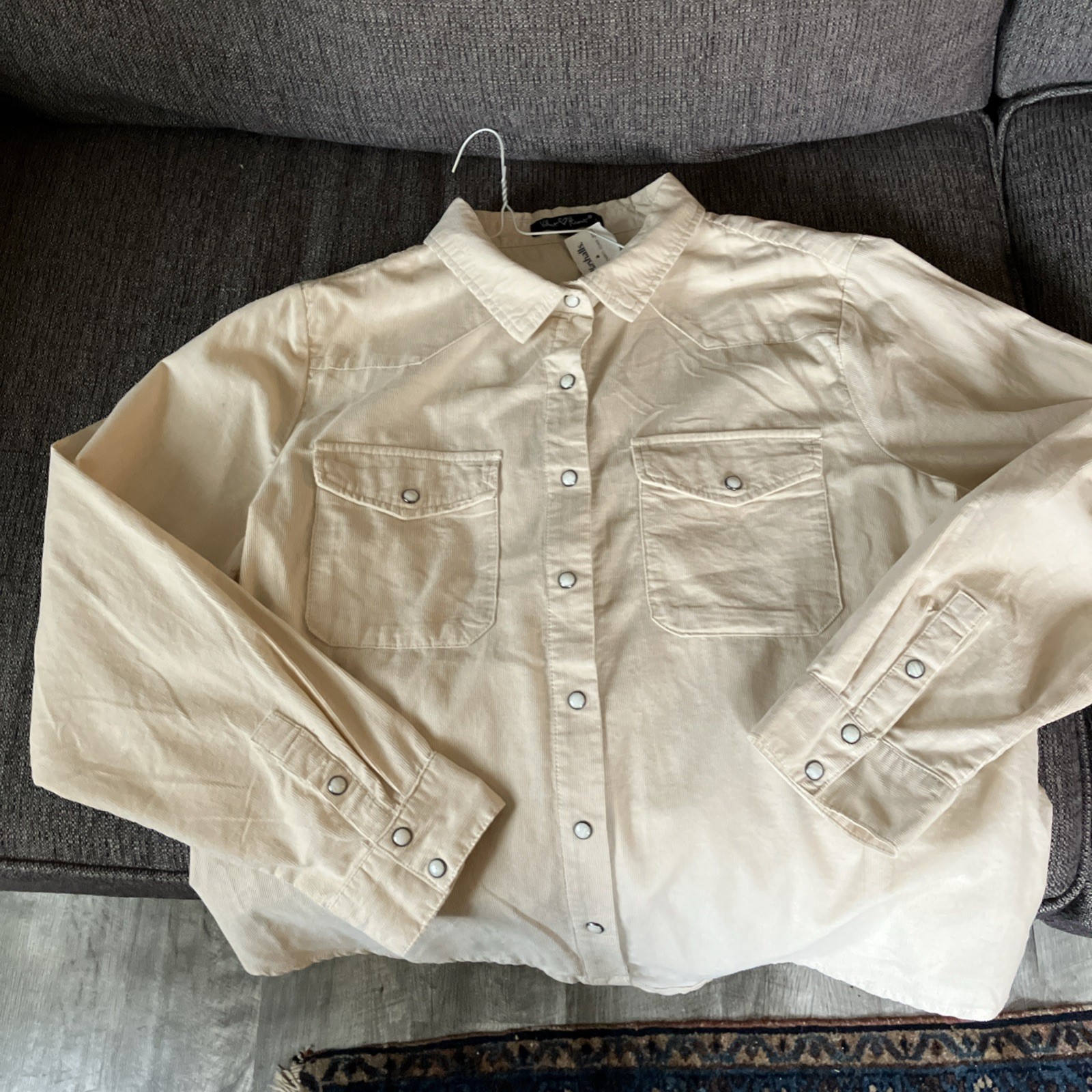 Velvet Heart Western Shirt New Women’s Large Cream Cotton Long Sleeve Pearl Snap