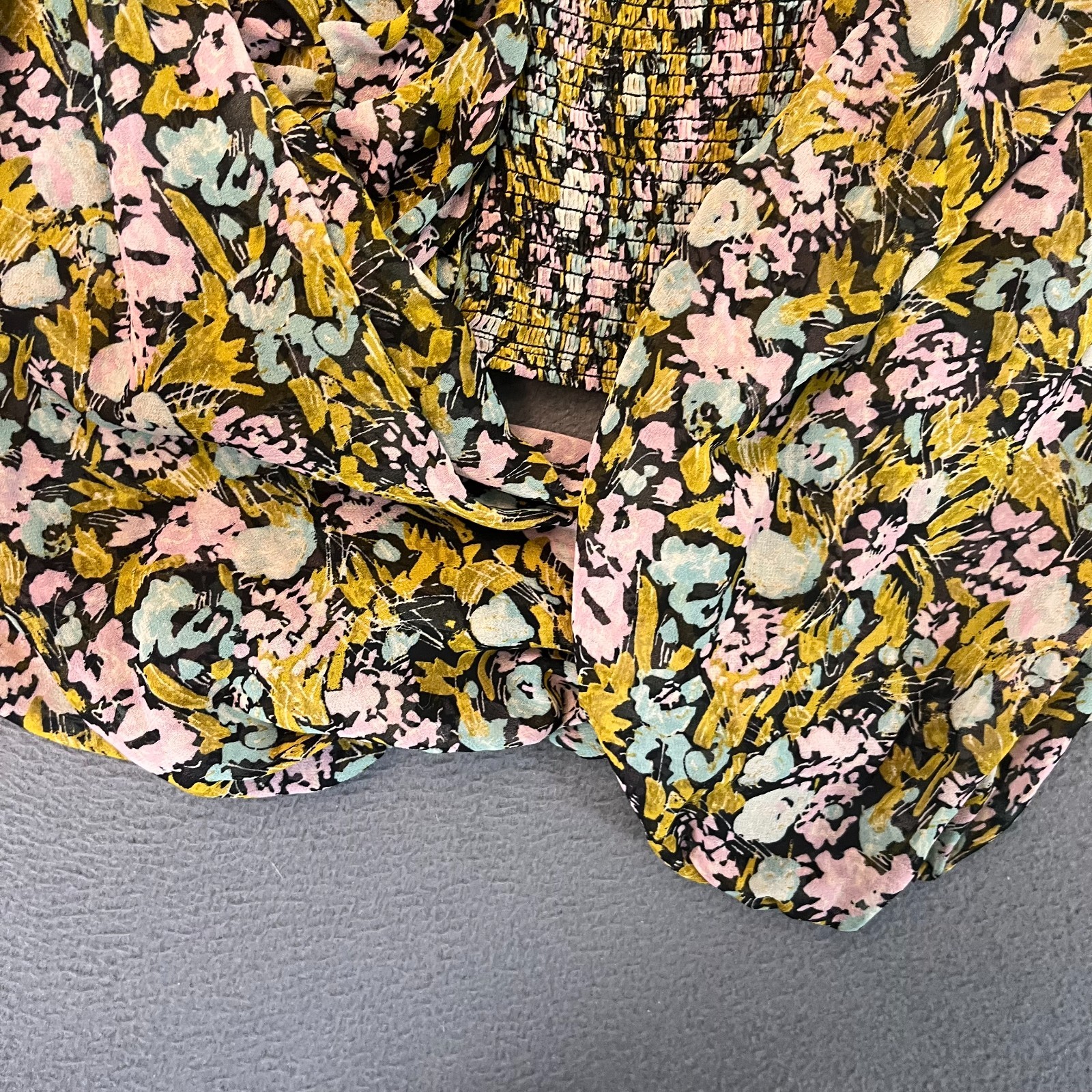 Free People Mabel Printed Chiffon Blouse Womens Small Multicolor Triangle Back
