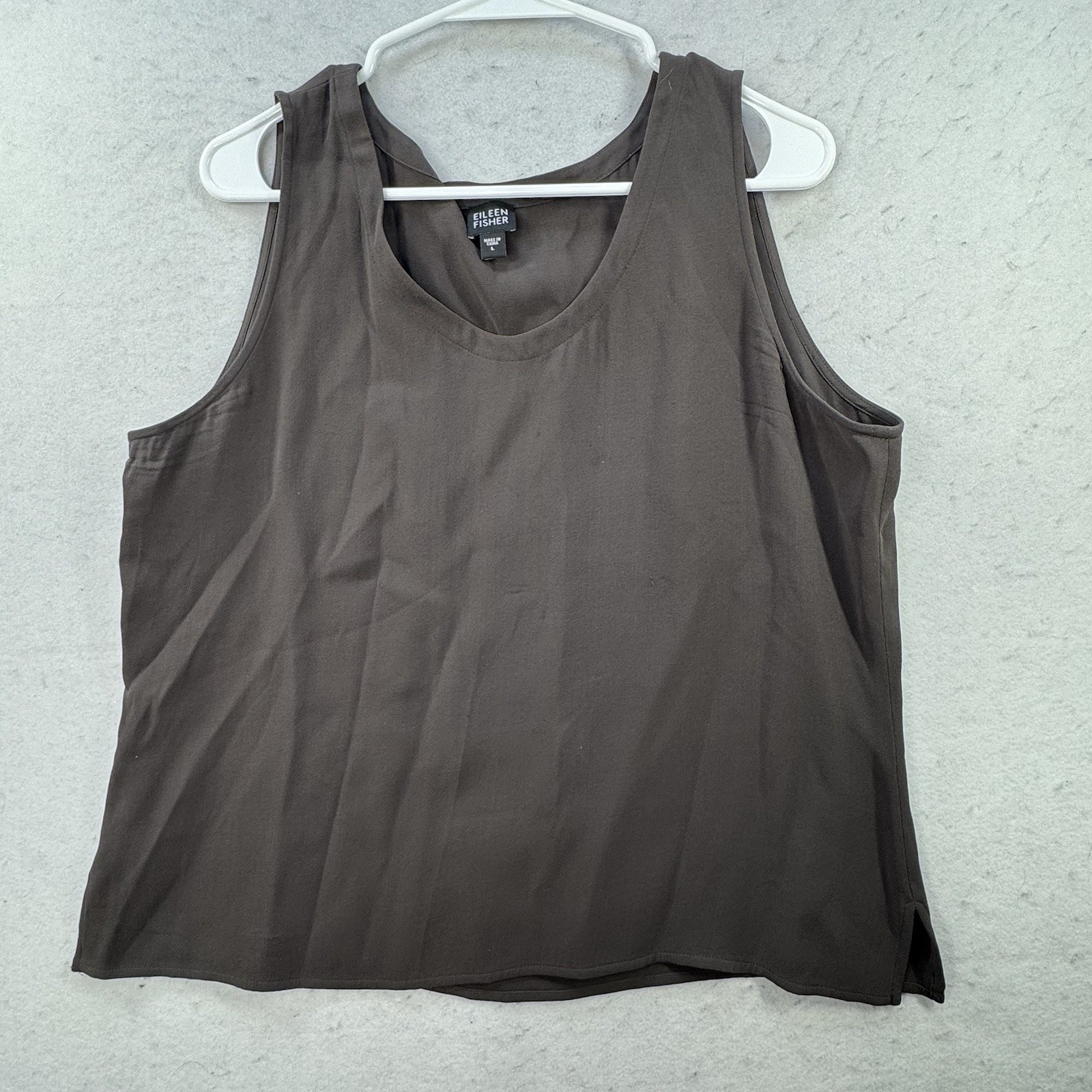Eileen Fisher Silk Blend Scoop Neck Tank Top Women’s Large Brown Casual Basic