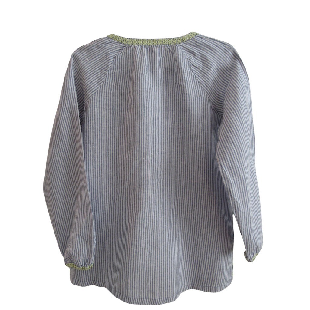 Spartina 449 Carlen Seersucker Tassel Tie Tunic Top Blue White 100% Linen Small