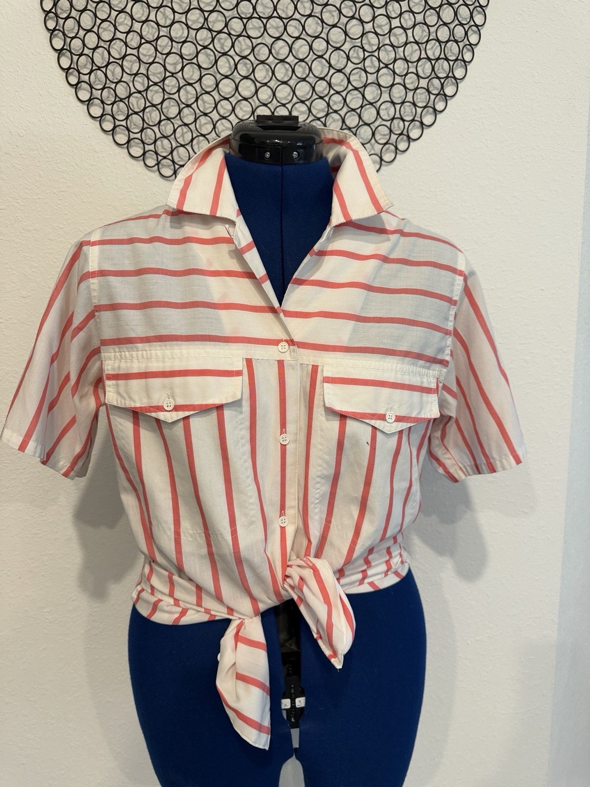 Women’s Vtg 80’s 90’s Pink Stripe Button Up Blouse Size Medium Retro