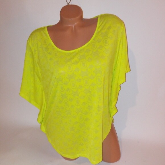 Attention Blouse Womens Bright Yellow-Green Cap Sleeve