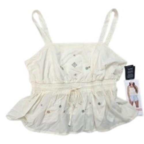 Celebrity Pink Embroidered Peplum Tank Top Cream White Square Neck Drawstring XL