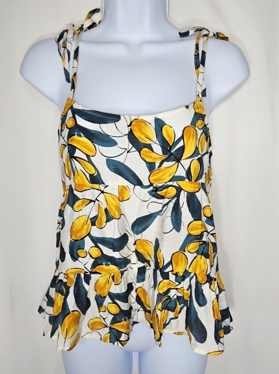 MINE Women’s White Floral Tiered Peplum Style Tank Top Size Small NWOT