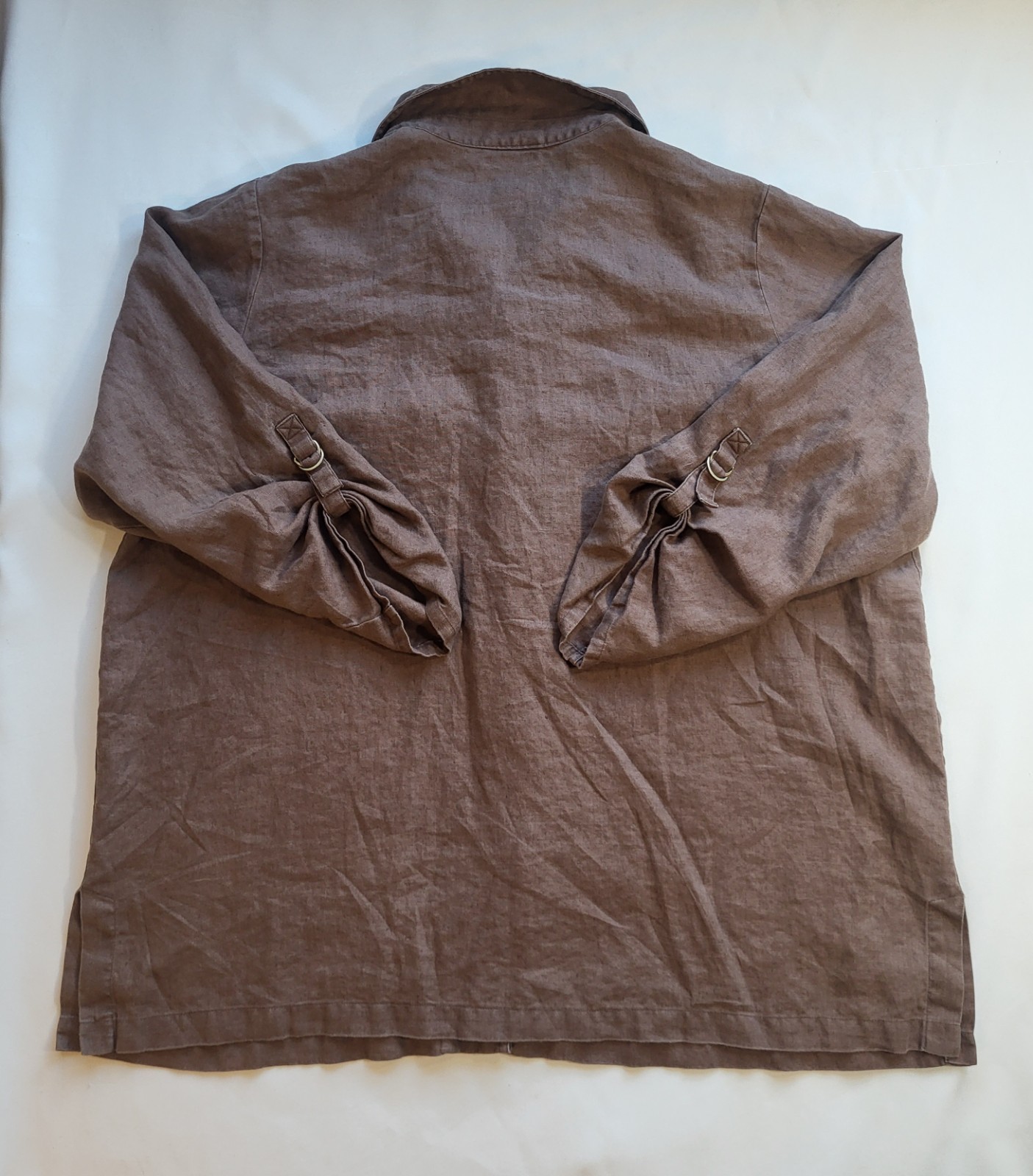 Linen Shirt Button Up Brown Lagenlook Earthy Vintage Women’s 20W *FLAW