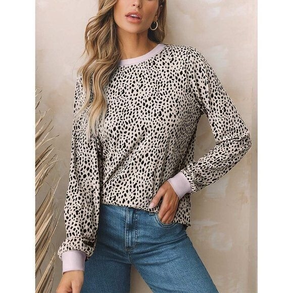 Animal Spotted Print Round Neck Long Sleeve Top X LARGE (4411)
