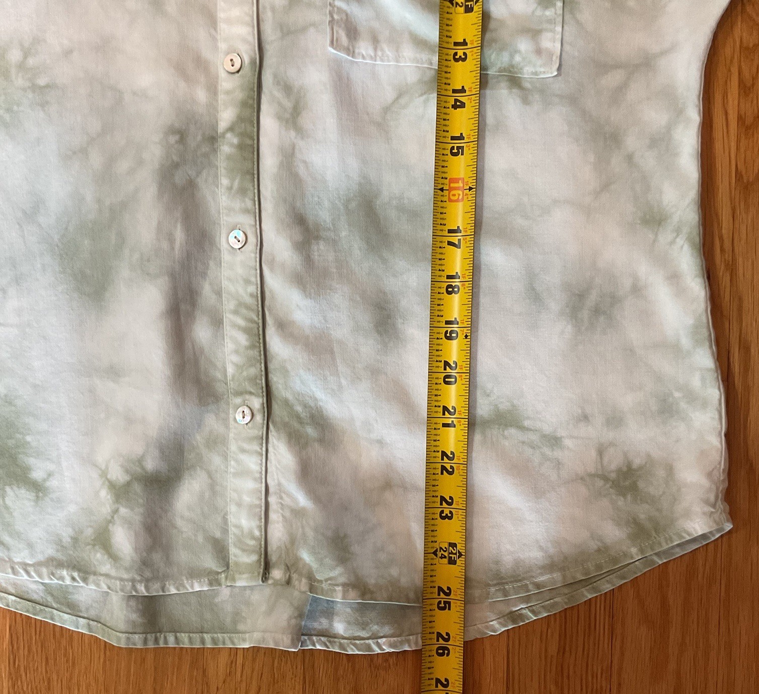 Cloth & Stone Women’s Green Tie Dye Button Up Top Med Boxy Hi Lo Hem Comfort EUC