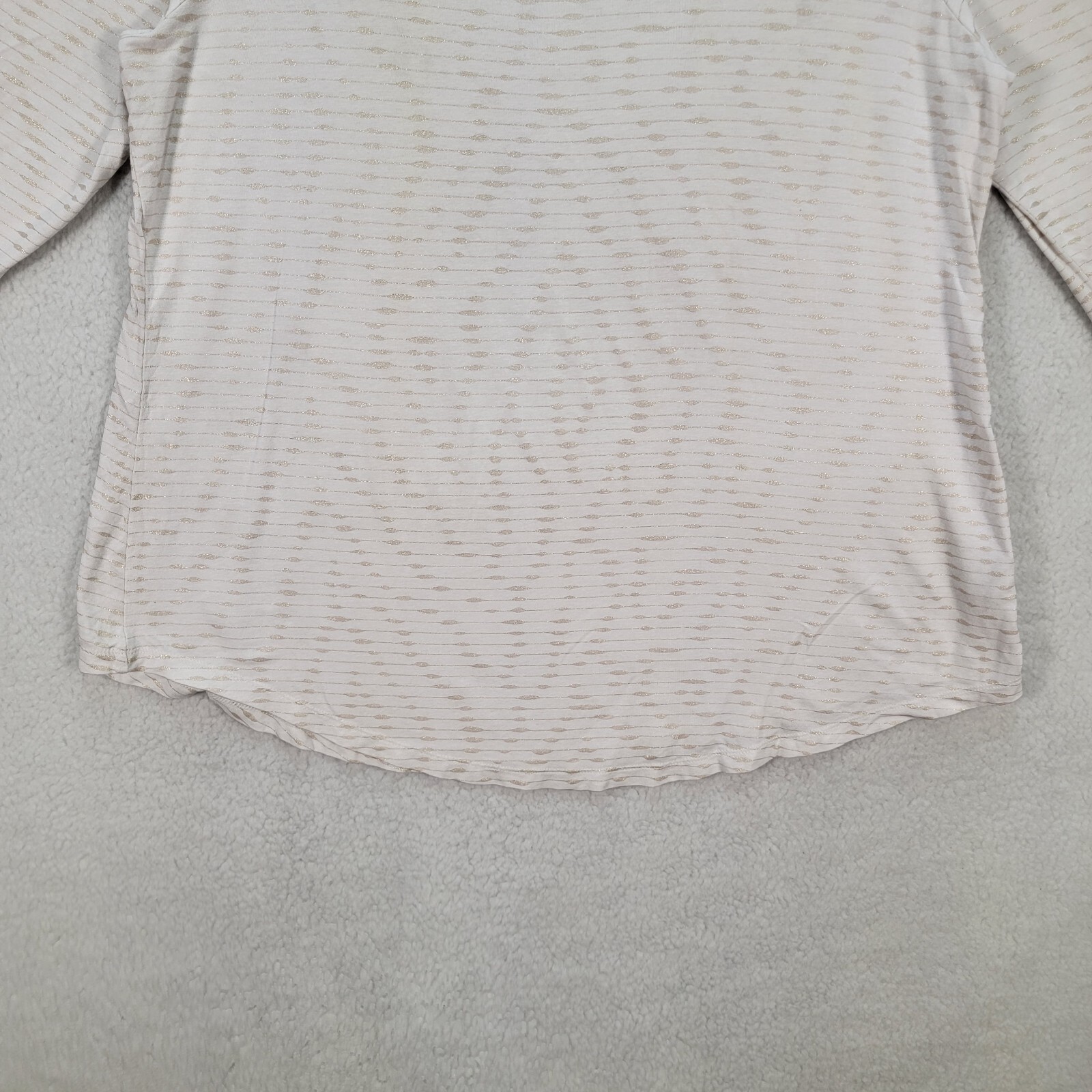 JM Collection Womens Top Size L White Striped Stretch Knit Cold Shoulder Blouse