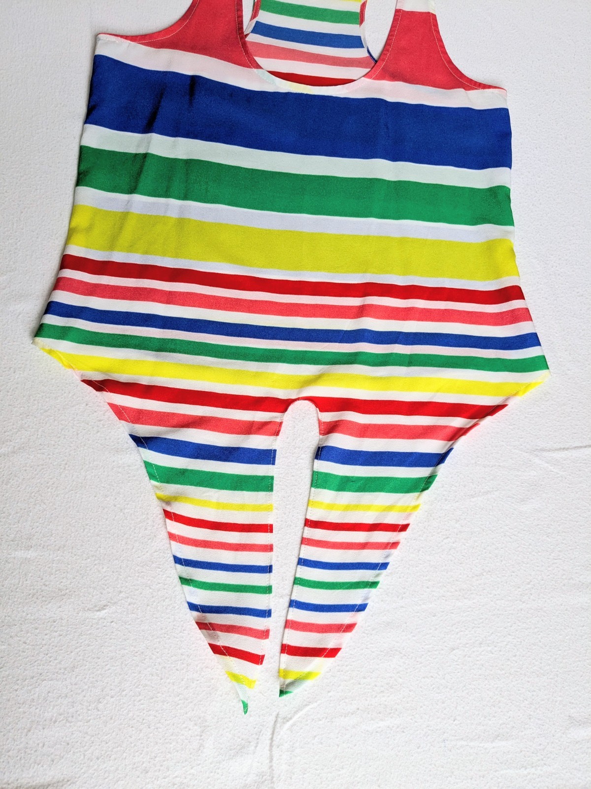 Timing Women’s Medium Chiffon Horizontal Striped Rainbow Racerback Tank Tie up