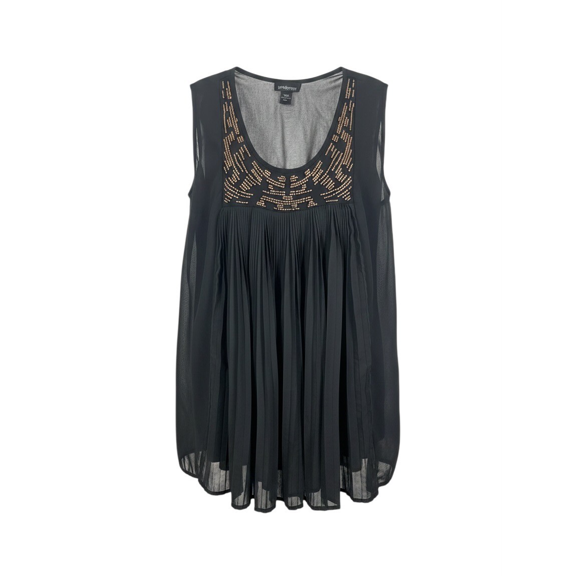 Lane Bryant Blouse Women Plus Pleated Beaded Tank Top Black 18/20 Excellent Stud