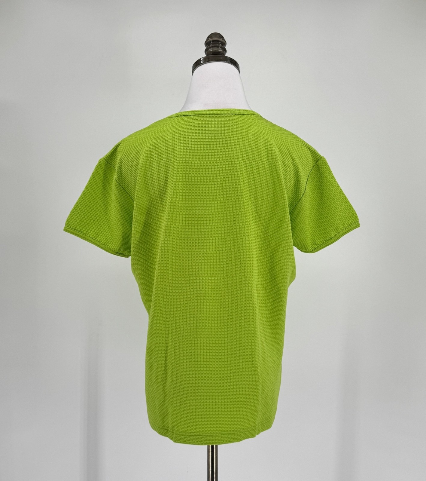 Shanghai Tang Womens Green Silk Blend Stretch Textured Short Sleeve Top Sz XL