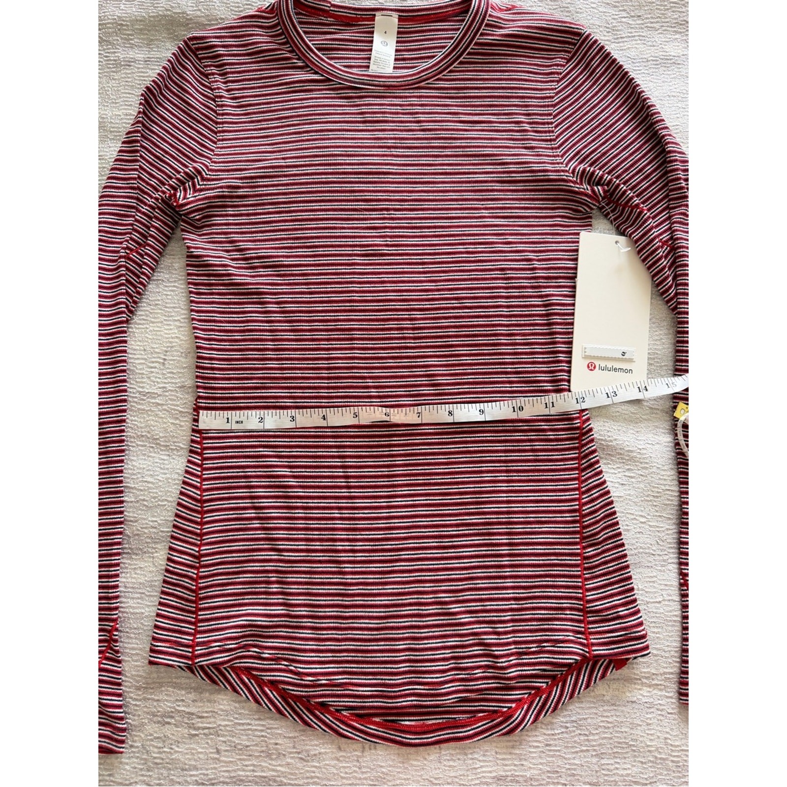 NWT Lululemon Women’s Hold Tight Long-Sleeve Striped Crew – Red & White Size 4