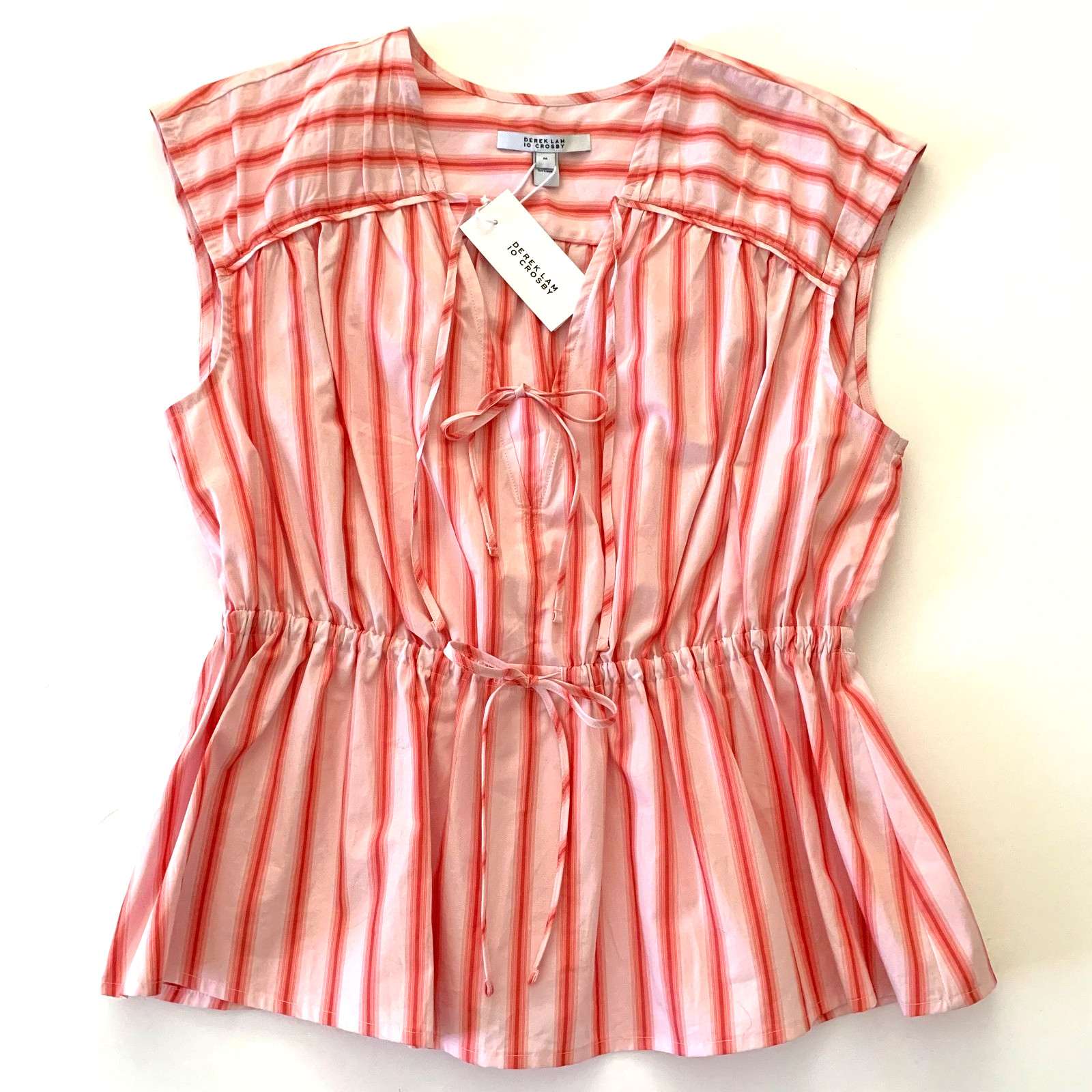 NWT Derek Lam 10 Crosby Caroline Tie Cotton Poplin Stripe Top M 6 8 $295 Coral