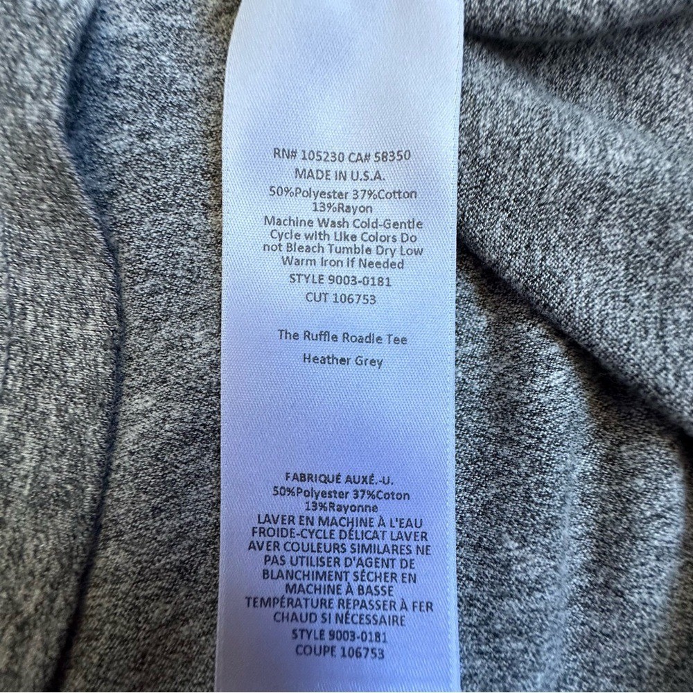 Current/Elliott Women’s Heather Gray Oversized Fit Ruffle Roadie Tee Size Small