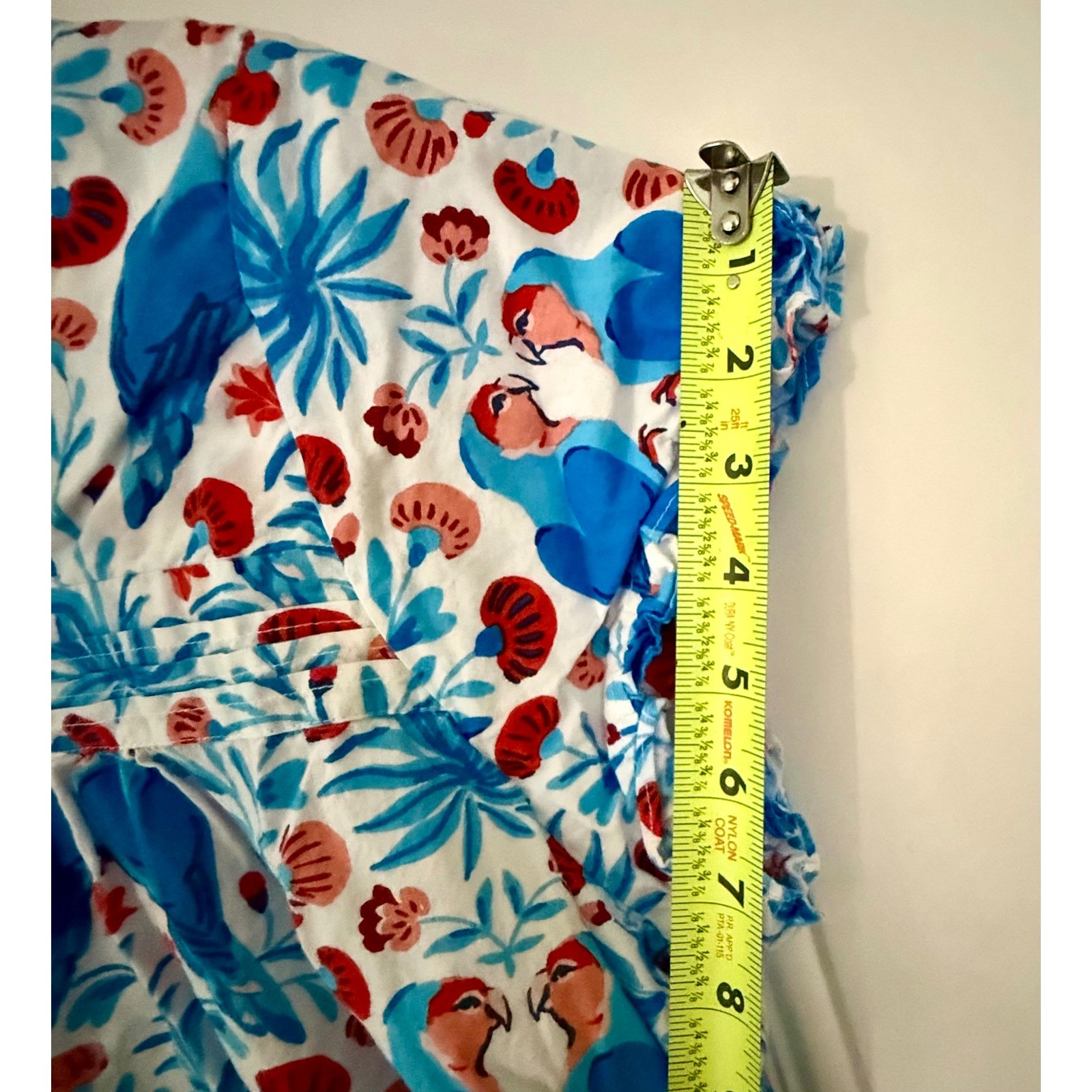 Printfresh Parrot Print Top Large Excellent Blue Tropical Floral Button Front