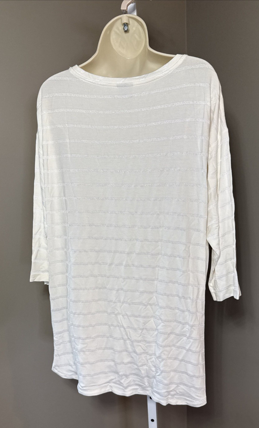Chicos Zenergy Beige Striped Tunic 3/4 Sleeve SZ LG 12/14 Chicos 2 3/4 Sleeve