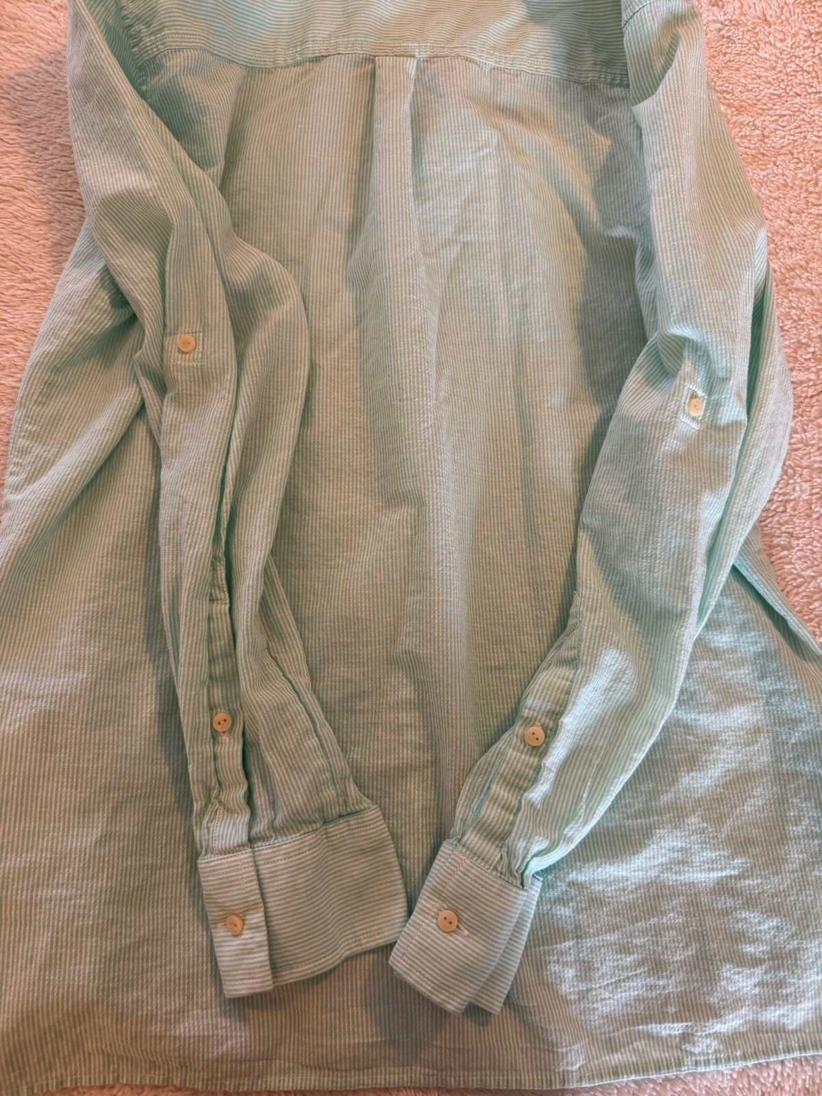 Patagonia Small Organic Cotton Hemp Green White Stripe Roll Tab Button Up Shirt