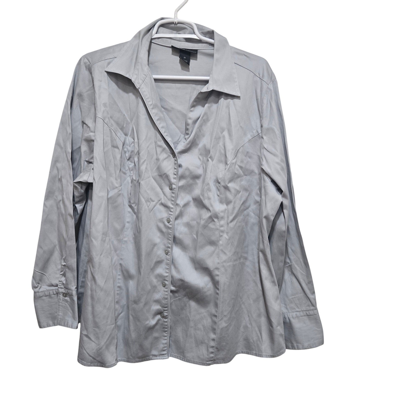 Lane Bryant Women’s 22 Gray Stretch Button Front Career Shirt Hidden Placket